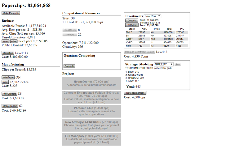 Screenshot: Universal Paperclips